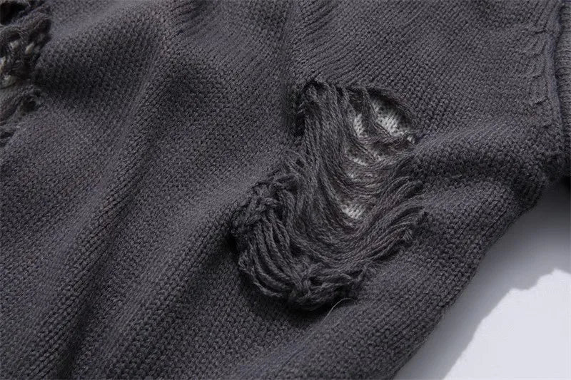 Suéteres falsos de dos piezas con agujeros para hombre, prendas de punto de gran tamaño Y2k con diseño hueco, cárdigan Reversible para subcultura, abrigos, ropa para hombre