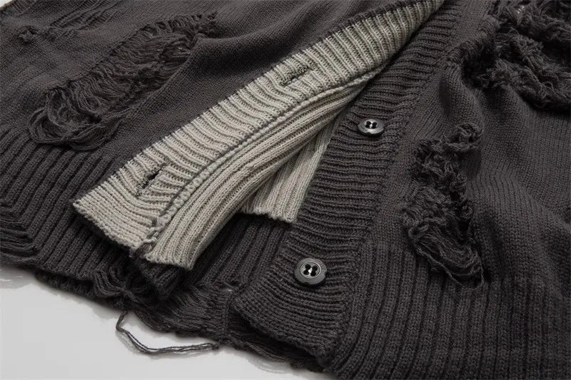 Suéteres falsos de dos piezas con agujeros para hombre, prendas de punto de gran tamaño Y2k con diseño hueco, cárdigan Reversible para subcultura, abrigos, ropa para hombre