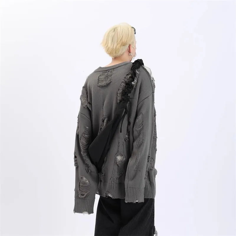 Suéteres falsos de dos piezas con agujeros para hombre, prendas de punto de gran tamaño Y2k con diseño hueco, cárdigan Reversible para subcultura, abrigos, ropa para hombre