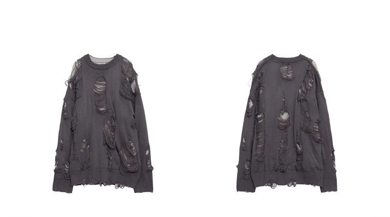 Suéteres falsos de dos piezas con agujeros para hombre, prendas de punto de gran tamaño Y2k con diseño hueco, cárdigan Reversible para subcultura, abrigos, ropa para hombre