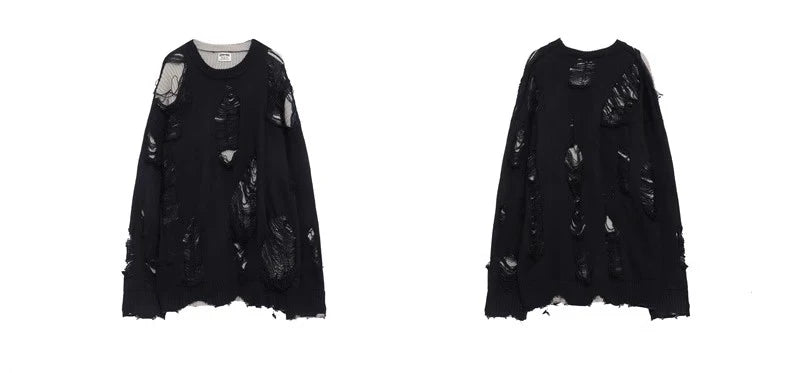 Suéteres falsos de dos piezas con agujeros para hombre, prendas de punto de gran tamaño Y2k con diseño hueco, cárdigan Reversible para subcultura, abrigos, ropa para hombre