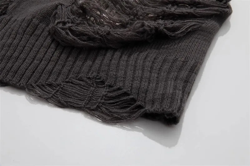 Suéteres falsos de dos piezas con agujeros para hombre, prendas de punto de gran tamaño Y2k con diseño hueco, cárdigan Reversible para subcultura, abrigos, ropa para hombre