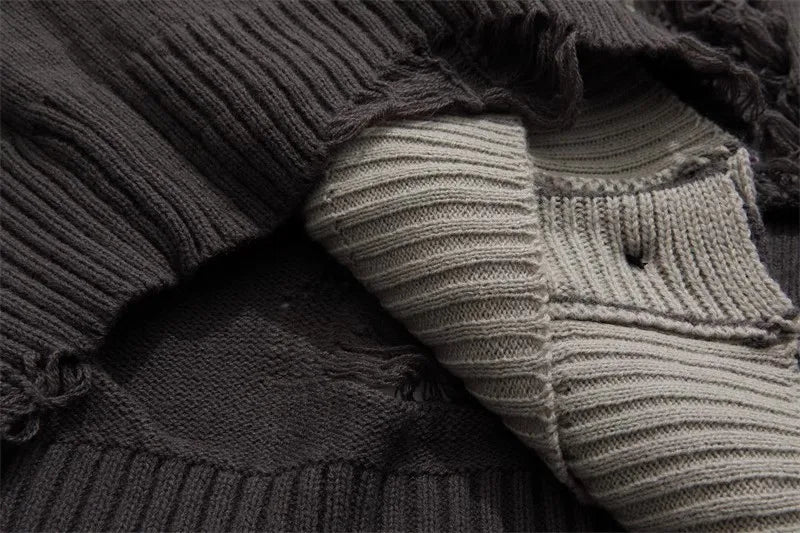 Suéteres falsos de dos piezas con agujeros para hombre, prendas de punto de gran tamaño Y2k con diseño hueco, cárdigan Reversible para subcultura, abrigos, ropa para hombre