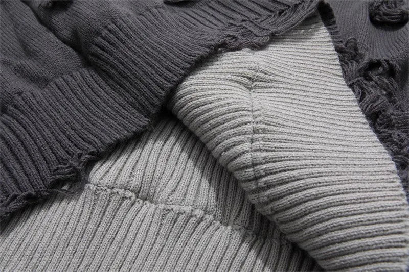 Suéteres falsos de dos piezas con agujeros para hombre, prendas de punto de gran tamaño Y2k con diseño hueco, cárdigan Reversible para subcultura, abrigos, ropa para hombre