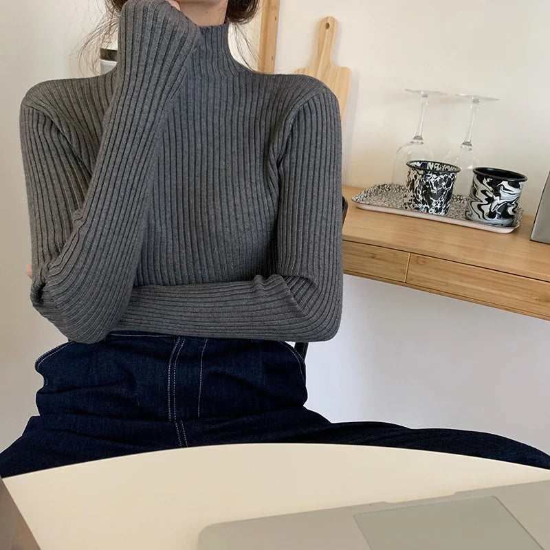 AOSSVIAO 2025 elegante Otoño Invierno suéter mujeres jerseys de manga larga Casual cuello alto cálido básico suéter de punto Jumpers Top