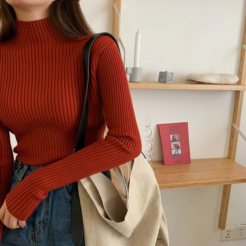 AOSSVIAO 2025 elegante Otoño Invierno suéter mujeres jerseys de manga larga Casual cuello alto cálido básico suéter de punto Jumpers Top YUNO STUDIOS