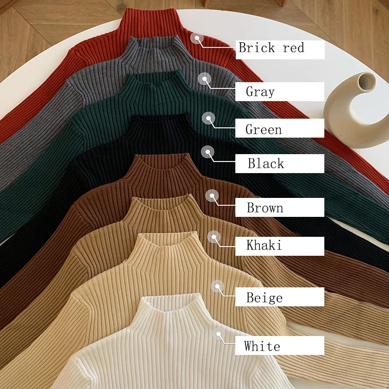 AOSSVIAO 2025 elegante Otoño Invierno suéter mujeres jerseys de manga larga Casual cuello alto cálido básico suéter de punto Jumpers Top YUNO STUDIOS