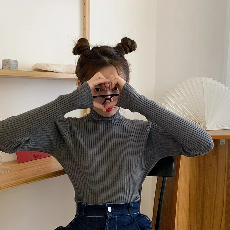 AOSSVIAO 2025 elegante Otoño Invierno suéter mujeres jerseys de manga larga Casual cuello alto cálido básico suéter de punto Jumpers Top