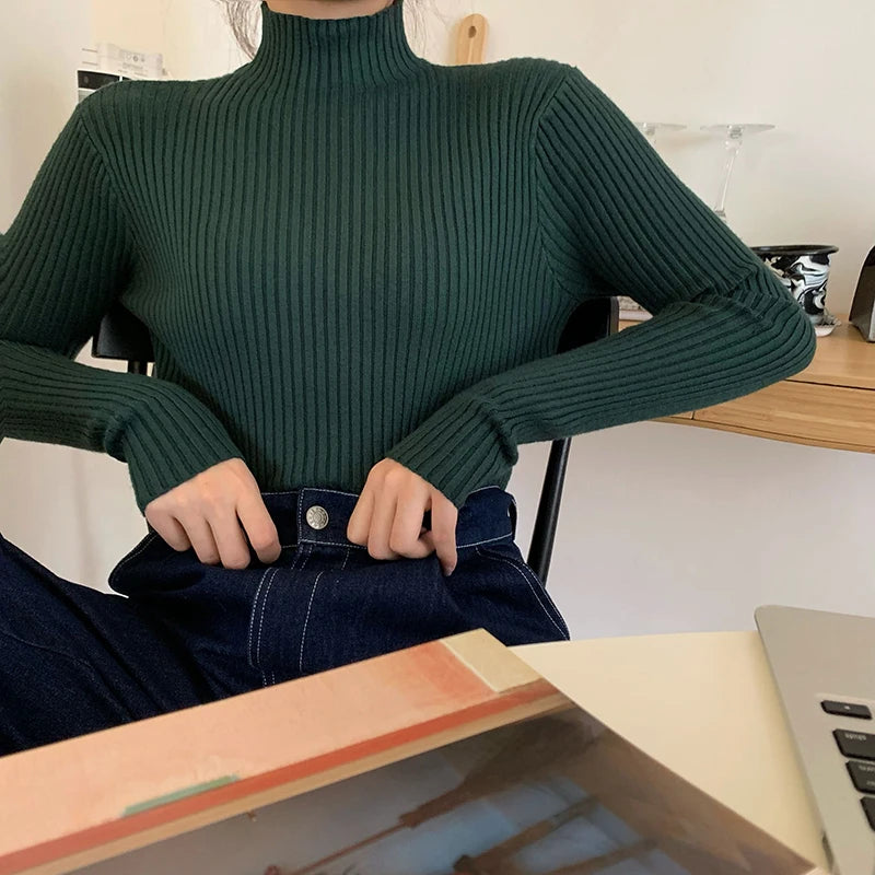 AOSSVIAO 2025 elegante Otoño Invierno suéter mujeres jerseys de manga larga Casual cuello alto cálido básico suéter de punto Jumpers Top YUNO STUDIOS