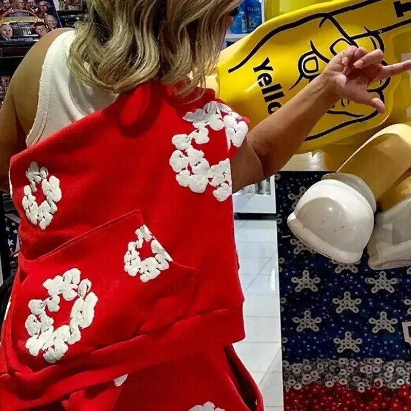 Sudadera con capucha de franela de algodón holgada, traje informal estilo callejero, sudadera con capucha Y2K, conjunto de ocio para parejas americanas de calle alta YUNO STUDIOS