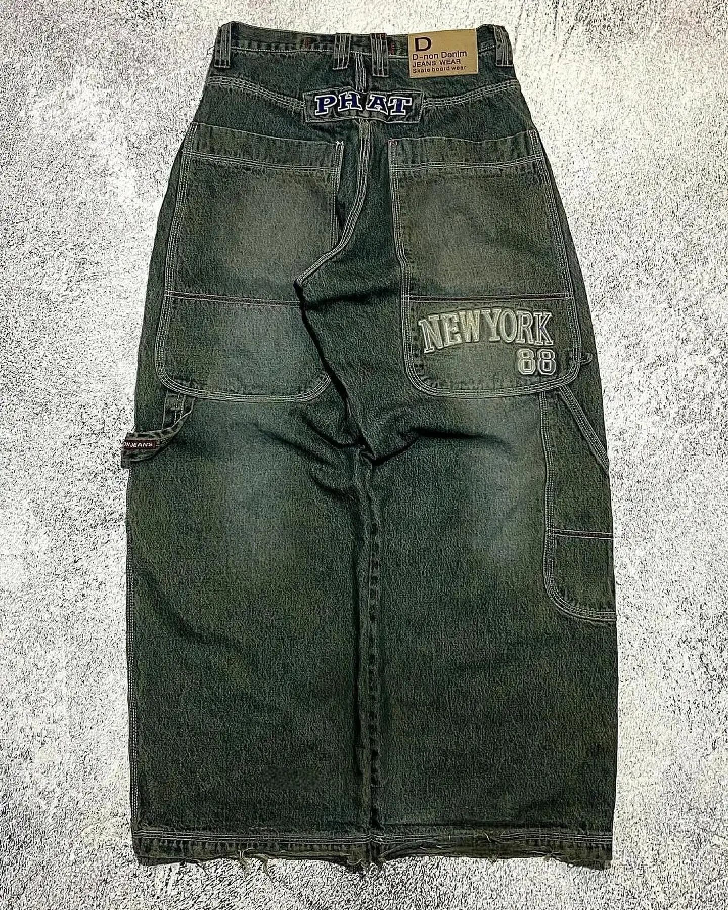 Pantalones vaqueros Vintage para hombre y mujer, Jeans anchos de cintura alta, varios bolsillos, azul lavado, Y2K, Harajuku, calle, nuevo