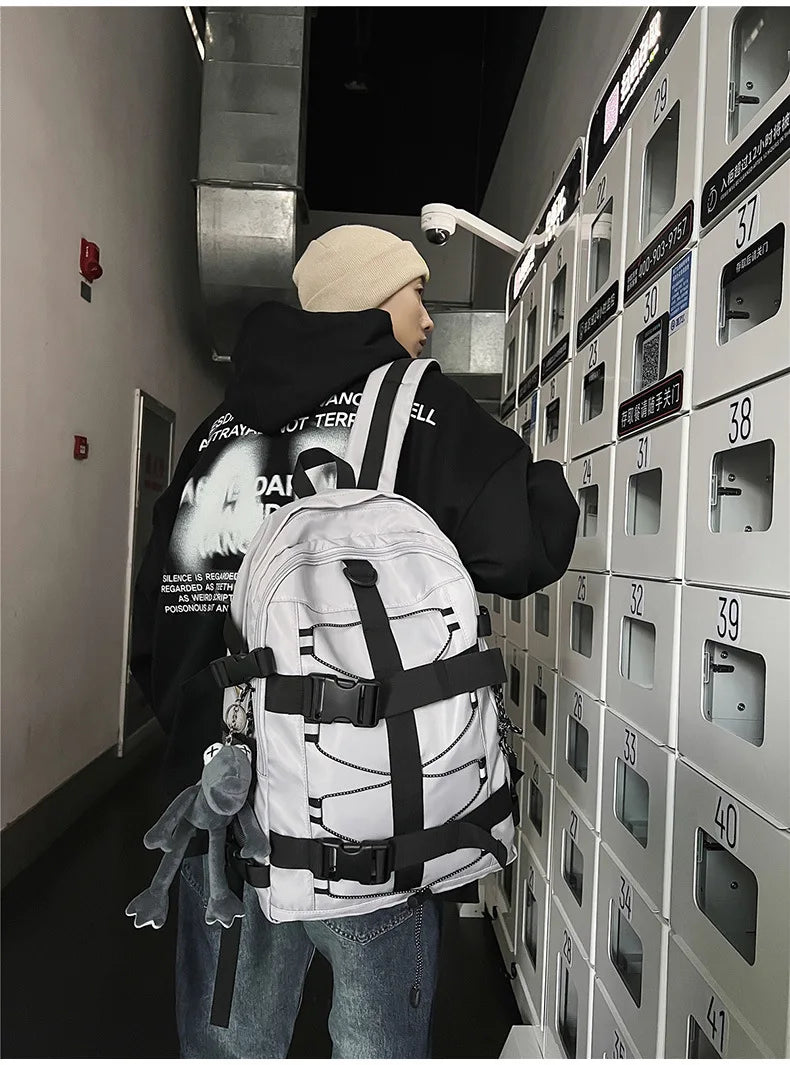 Mochila bolso de skate hombres mujeres moda fresco raya reflectante mochila estudiante mochila personalizada de gran capacidad