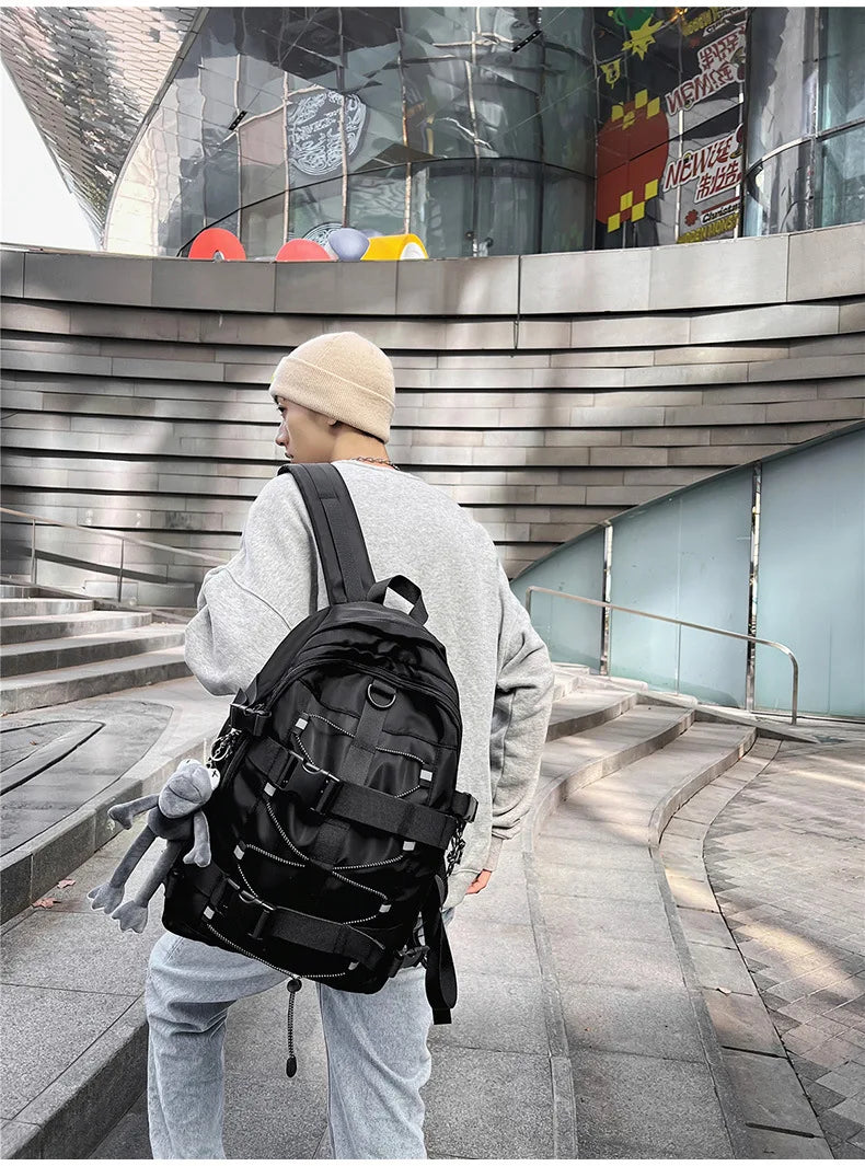 Mochila bolso de skate hombres mujeres moda fresco raya reflectante mochila estudiante mochila personalizada de gran capacidad YUNO STUDIOS