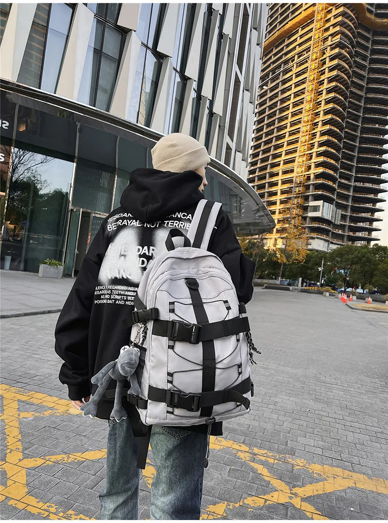 Mochila bolso de skate hombres mujeres moda fresco raya reflectante mochila estudiante mochila personalizada de gran capacidad