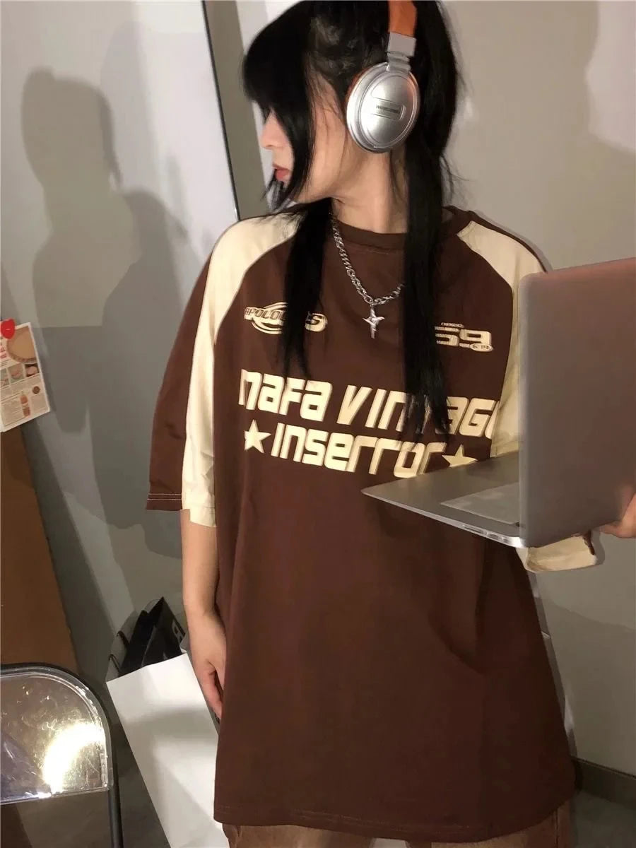 Y2K-ropa de calle Vintage coreana, camisetas informales Acubi Harajuku Egirl de manga corta, camisetas de estética Grunge de gran tamaño, Tops, ropa