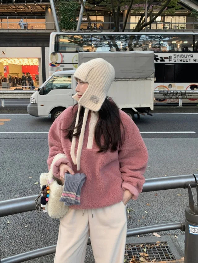 Suda de Terciopelo de Cordero para Mujer, Estilo Hoado y Casual, Cuello Alto, Abrigo Cálido de Manga Larga, Versión Cor...