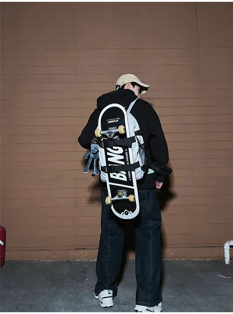 Mochila bolso de skate hombres mujeres moda fresco raya reflectante mochila estudiante mochila personalizada de gran capacidad YUNO STUDIOS