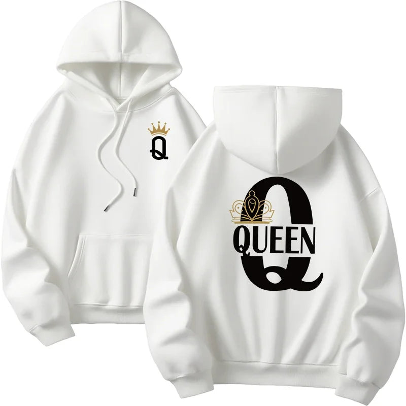 Mujer hombre hogar comodidad al aire libre cálido suelto Casual sudaderas con capucha 2025 nueva llegada parejas sudaderas clásico Queen King estampado pulóver
