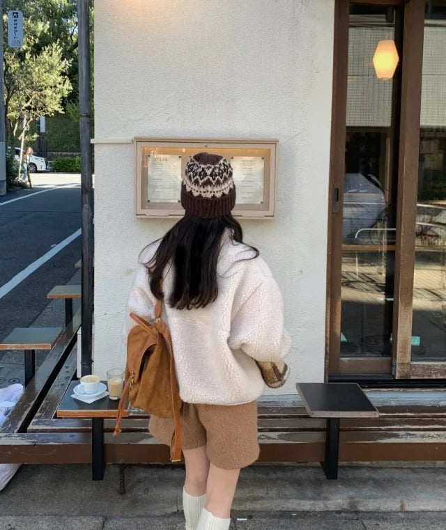 Suda de Terciopelo de Cordero para Mujer, Estilo Hoado y Casual, Cuello Alto, Abrigo Cálido de Manga Larga, Versión Cor...