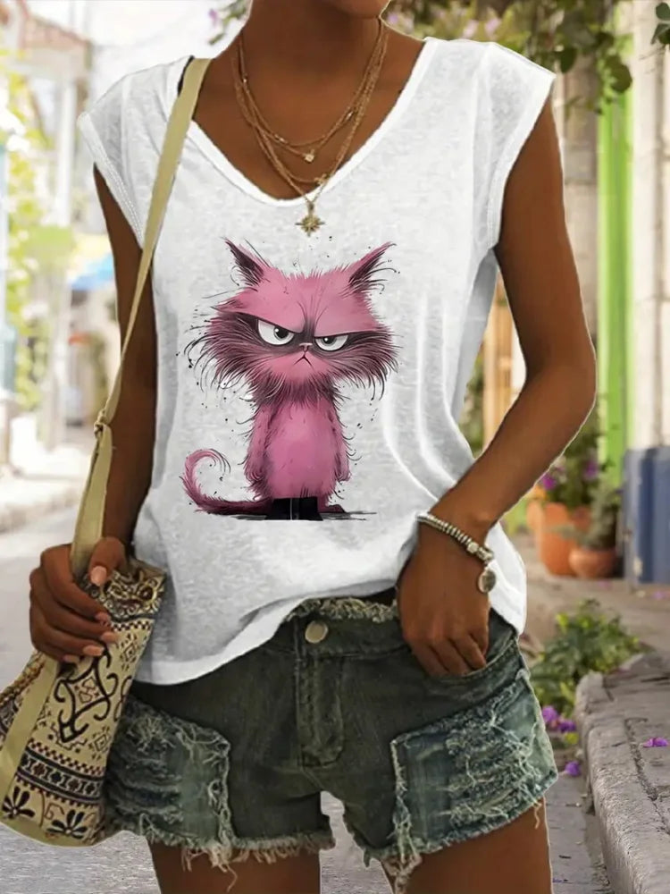 2025 nuevo chaleco sin mangas para mujer con tótem Retro Para sol y luna estampado verano calle Casual moda S-5XL