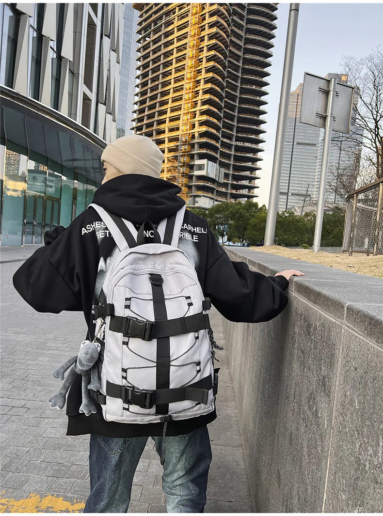 Mochila bolso de skate hombres mujeres moda fresco raya reflectante mochila estudiante mochila personalizada de gran capacidad YUNO STUDIOS