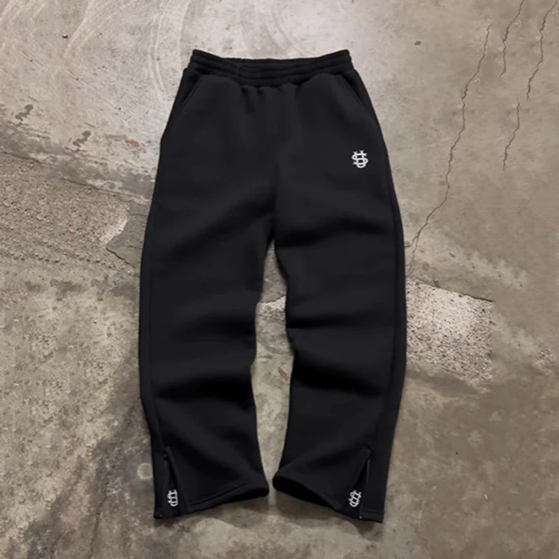Pantalones de chándal con cremallera y cordón de otoño, pantalones de cintura alta informales de Color sólido, estilo Hip-Hop Rap Street Y2K YUNO STUDIOS