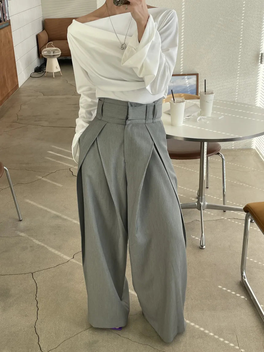 Pantalones largos para mujer, pantalón de pierna ancha, liso, informal, Regular, suelto, Simple, elegante, empalme, Capris ajustados de cintura alta, pantalones de otoño