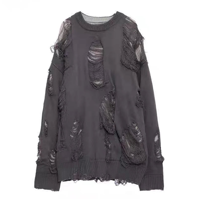 Suéteres falsos de dos piezas con agujeros para hombre, prendas de punto de gran tamaño Y2k con diseño hueco, cárdigan Reversible para subcultura, abrigos, ropa para hombre