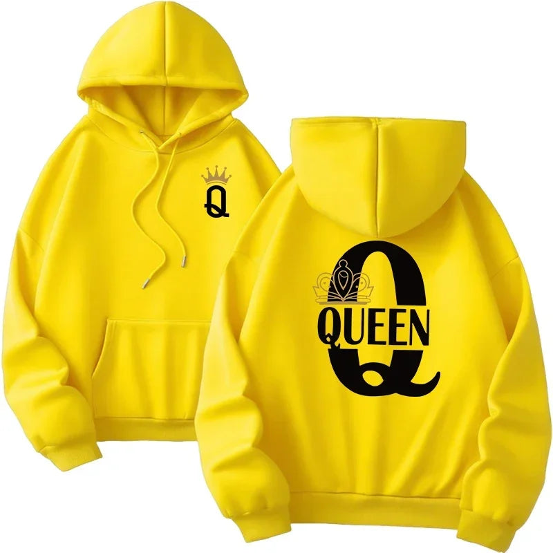 Mujer hombre hogar comodidad al aire libre cálido suelto Casual sudaderas con capucha 2025 nueva llegada parejas sudaderas clásico Queen King estampado pulóver