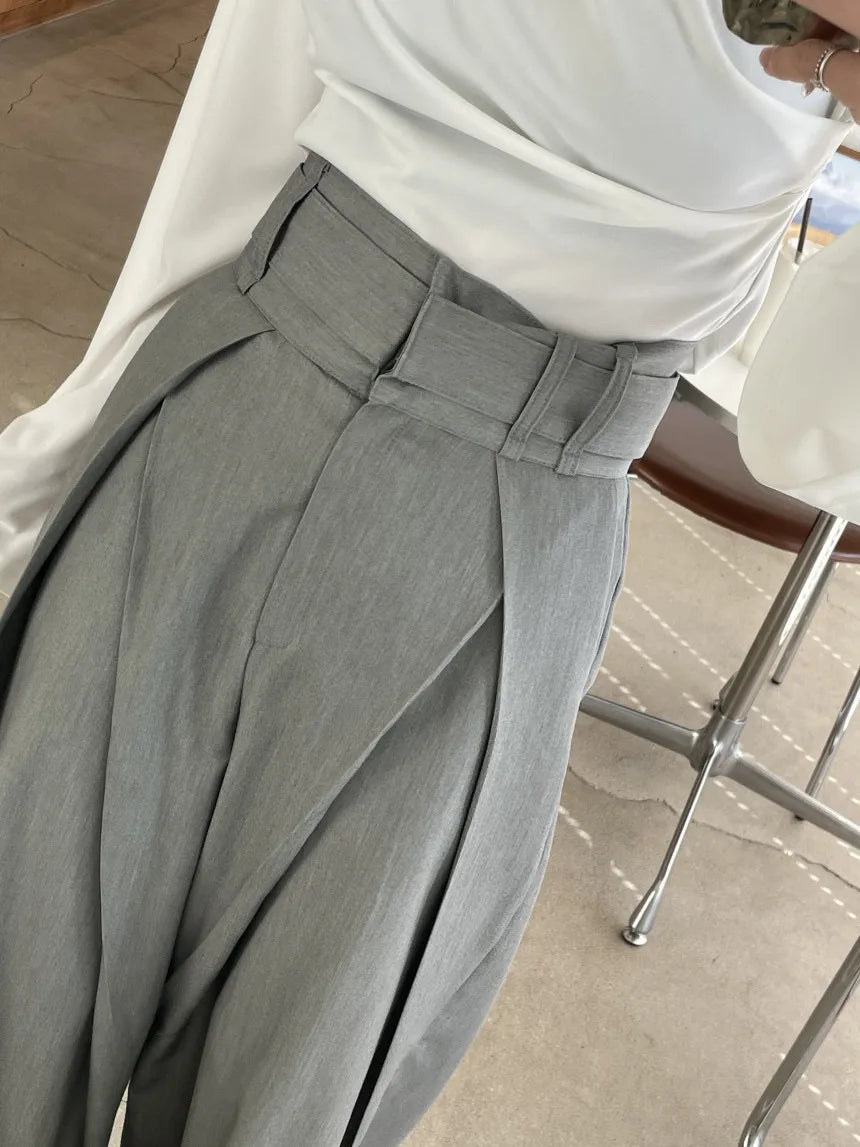 Pantalones largos para mujer, pantalón de pierna ancha, liso, informal, Regular, suelto, Simple, elegante, empalme, Capris ajustados de cintura alta, pantalones de otoño