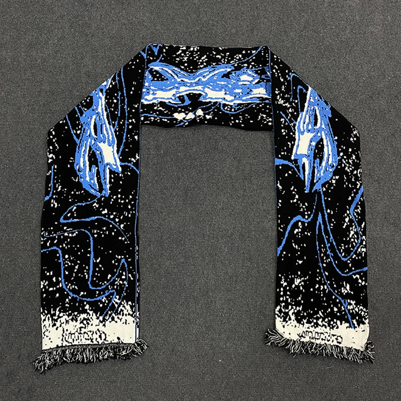 Bufanda de punto con flecos de Jacquard para invierno, ropa de calle de moda, calentador de cuello para parejas, novedad de Instagram YUNO STUDIOS