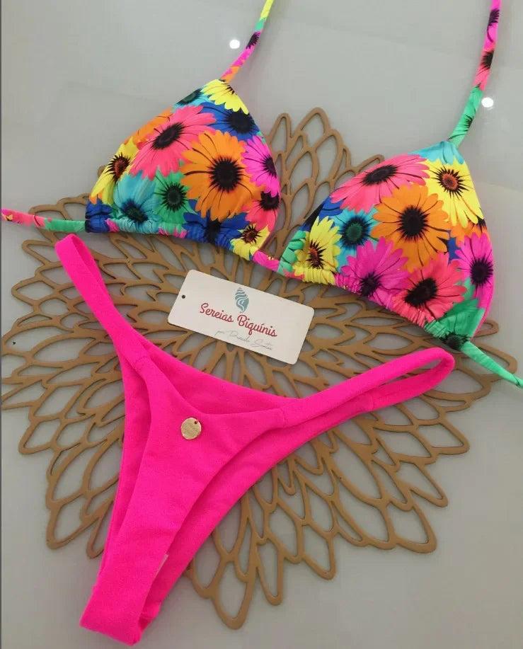 Conjuntos de Bikini sexys con estampado, Tops con cordones y cuello Halter, tangas, traje de baño estilo playero Y2k, trajes de baño para mujer, ropa de playa Куshenльник Ж Salahdhe 2025 YUNO STUDIOS