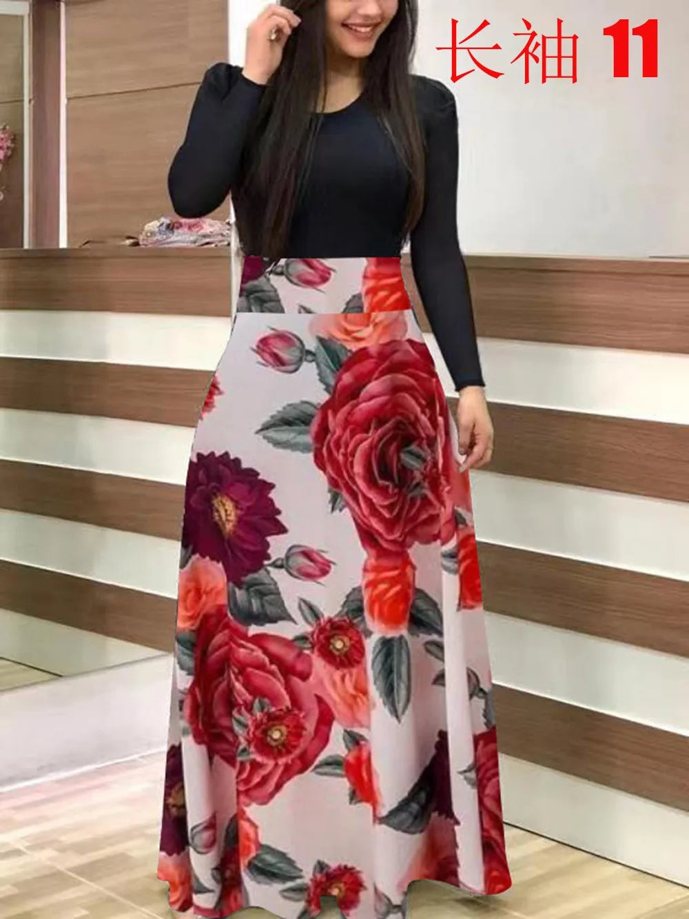 Venta caliente de otoño vestidos a juego de colores de flores europeas y americanas, vestidos largos, ropa de mujer en stock YUNO STUDIOS