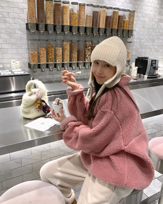 Suda de Terciopelo de Cordero para Mujer, Estilo Hoado y Casual, Cuello Alto, Abrigo Cálido de Manga Larga, Versión Cor...