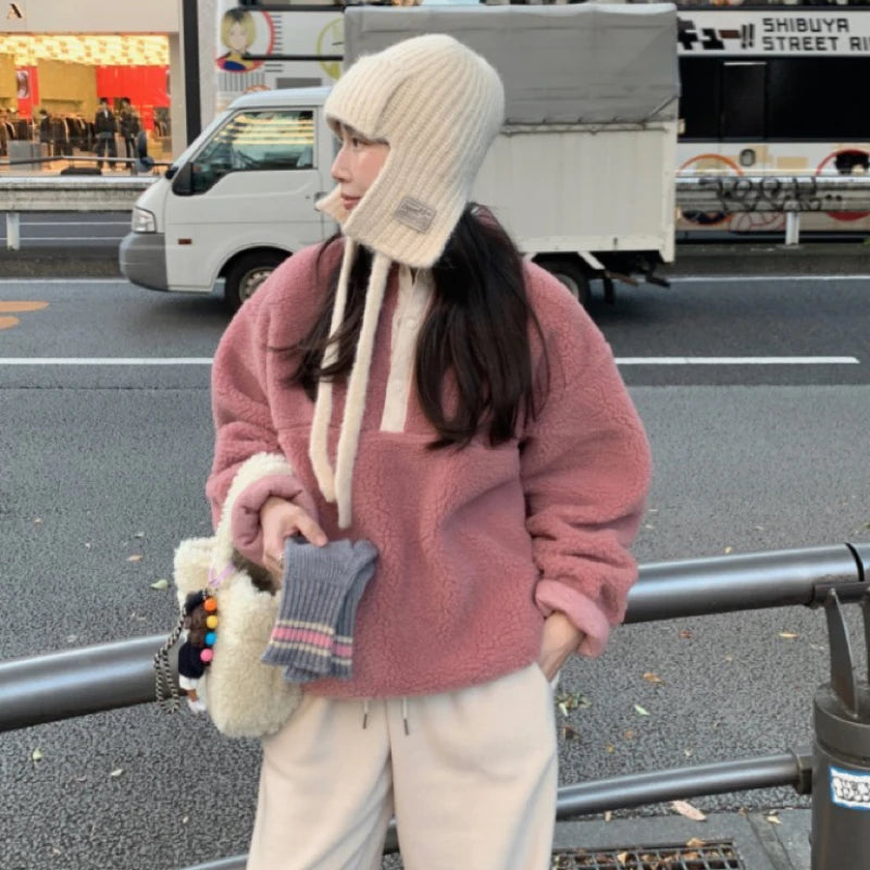 Suda de Terciopelo de Cordero para Mujer, Estilo Hoado y Casual, Cuello Alto, Abrigo Cálido de Manga Larga, Versión Cor...