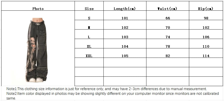 Pantalones vaqueros negros rasgados de cintura alta para mujer estilo Hip-hop moda Vintage ropa de calle Y2K pantalones vaqueros de pierna ancha pantalones vaqueros holgados