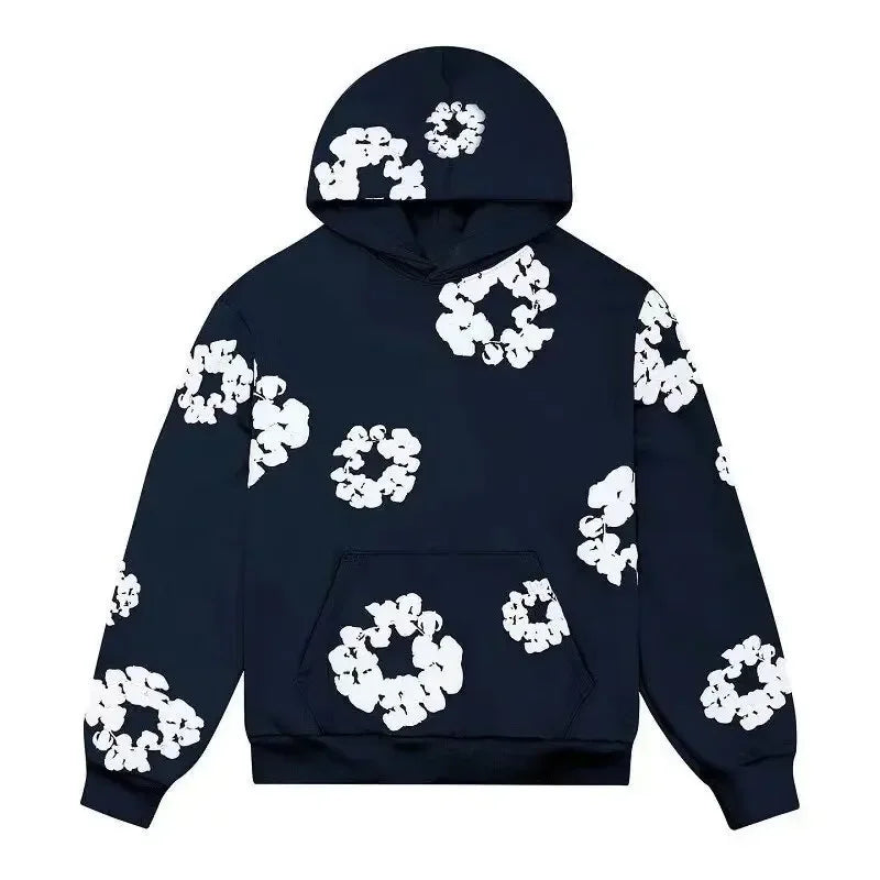 Sudadera con capucha de franela de algodón holgada, traje informal estilo callejero, sudadera con capucha Y2K, conjunto de ocio para parejas americanas de calle alta YUNO STUDIOS