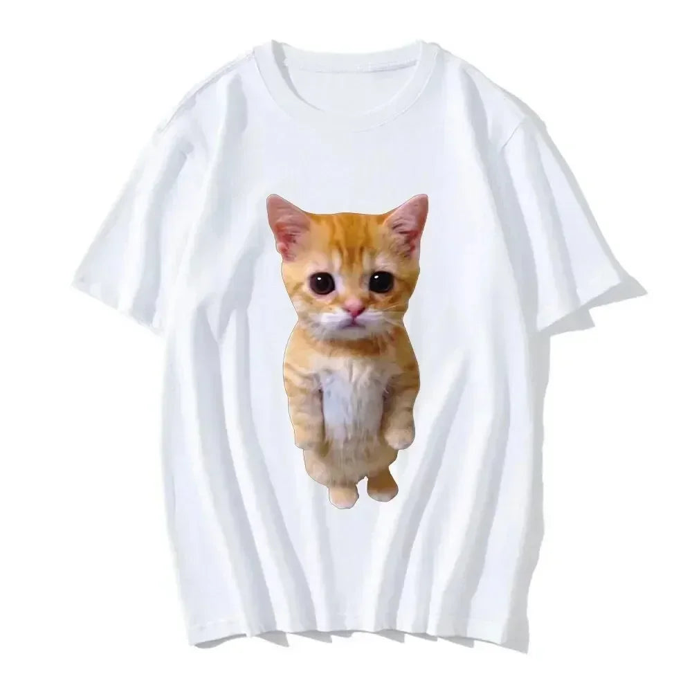 Camiseta informal de gran tamaño con estampado 3D de gato divertido para mujer y hombre, camisetas Harajuku, ropa informal de moda para niña y niño YUNO STUDIOS