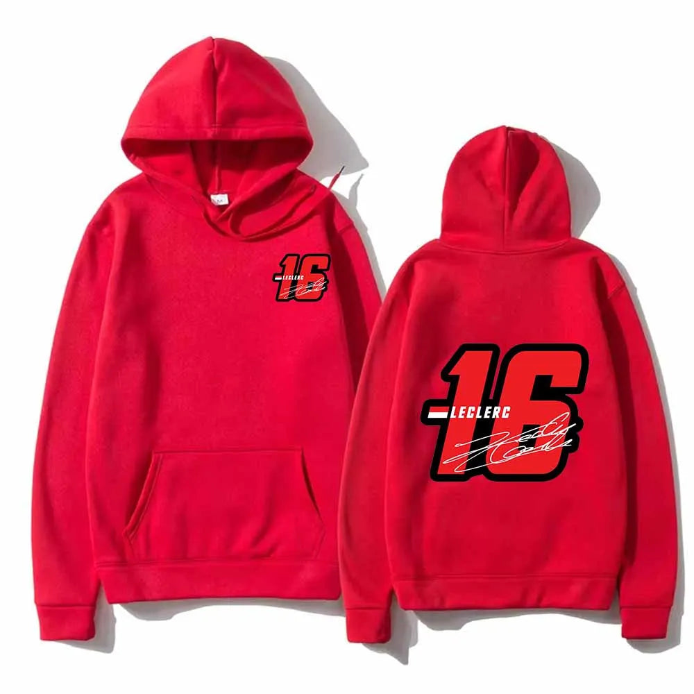 Sudaderas con capucha de moda Sudaderas gráficas Cordón suelto Número 16 Charles Leclerc Racer Jersey con capucha estampado Tops unisex YUNO STUDIOS
