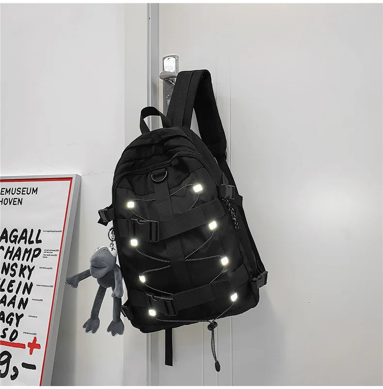 Mochila bolso de skate hombres mujeres moda fresco raya reflectante mochila estudiante mochila personalizada de gran capacidad YUNO STUDIOS