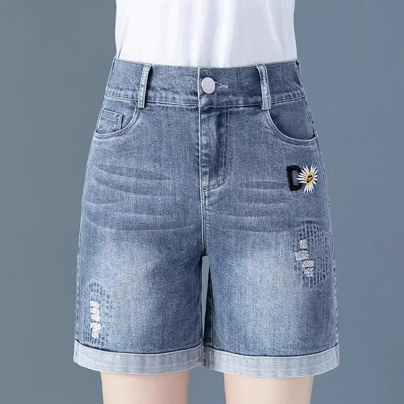 Plones vaqueros de pierna ancha de cintura alta para mujer, novedad de verano, estilo fino, cinco-siete, sueltos, adeaz...