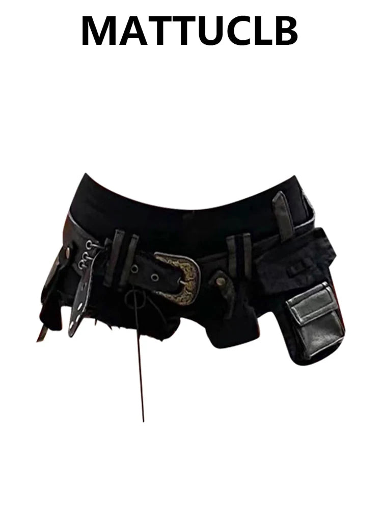 Verano Mujer Goblin Core Gyaru Coquette pantalones cortos vaqueros de tiro bajo con cinturón japonés Harajuku Jean pantalones calientes Academia oscura Kpop Y2k