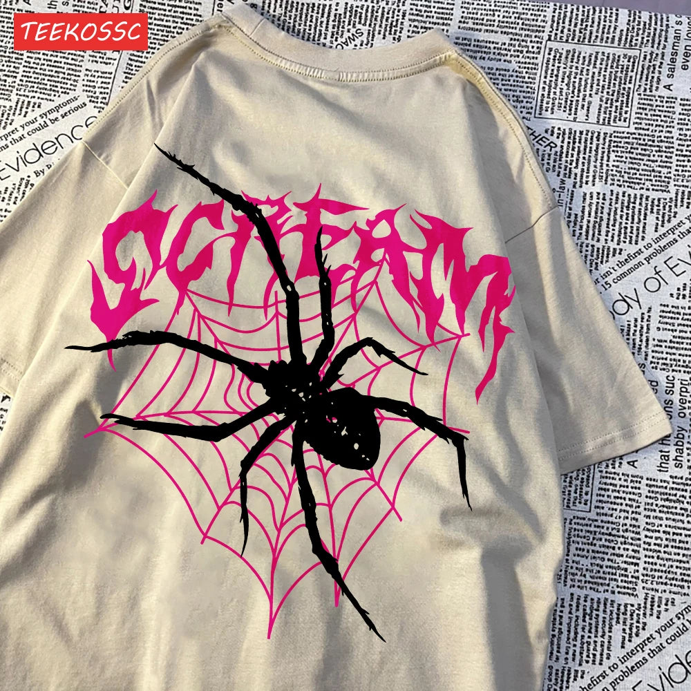 Camisetas informales de algodón para mujer, Tops con estampado de telarañas y grito, ropa femenina de moda de manga corta suave con cuello redondo de gran tamaño YUNO STUDIOS