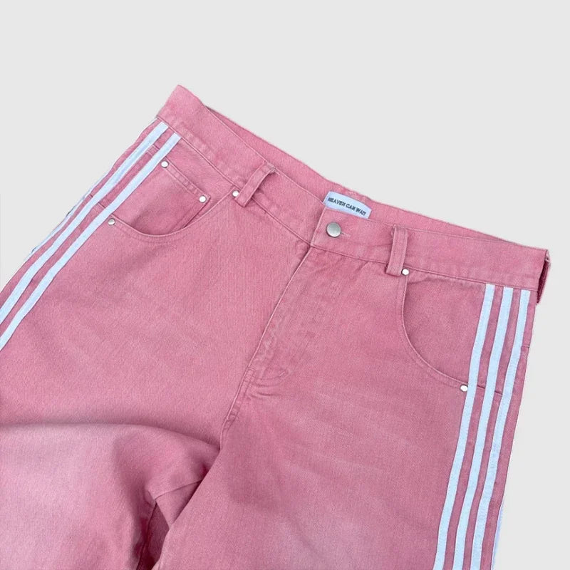 Pantalones vaqueros holgados Y2K de alta calidad, pantalones de chándal Harajuku bordados a rayas, ropa informal estilo Hip Hop para hombres y mujeres, pantalones vaqueros de pierna ancha informales YUNO STUDIOS
