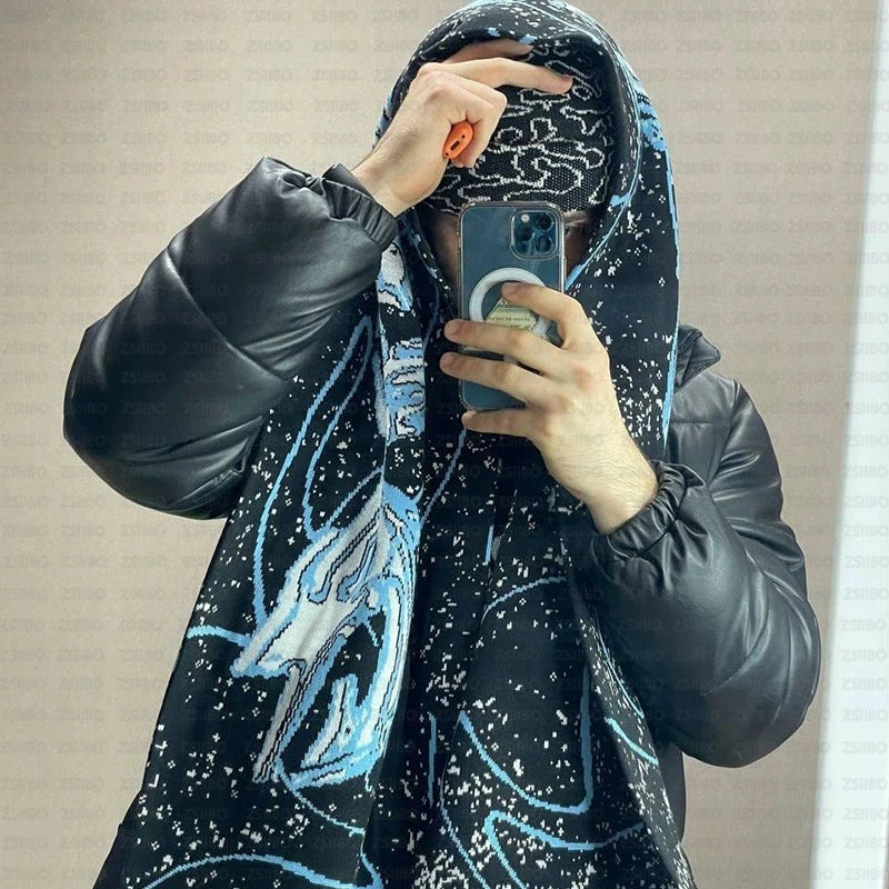 Bufanda de punto con flecos de Jacquard para invierno, ropa de calle de moda, calentador de cuello para parejas, novedad de Instagram