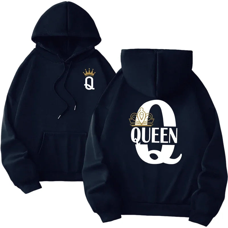 Mujer hombre hogar comodidad al aire libre cálido suelto Casual sudaderas con capucha 2025 nueva llegada parejas sudaderas clásico Queen King estampado pulóver