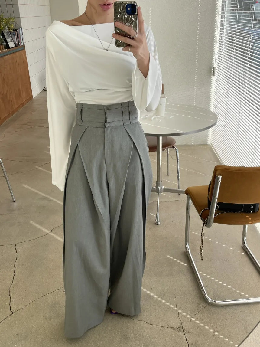 Pantalones largos para mujer, pantalón de pierna ancha, liso, informal, Regular, suelto, Simple, elegante, empalme, Capris ajustados de cintura alta, pantalones de otoño YUNO STUDIOS