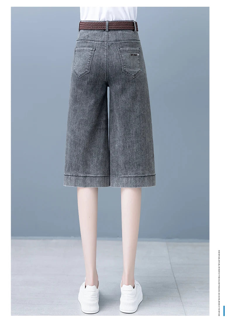 Plones vaqueros de pierna ancha de cintura alta para mujer, novedad de verano, estilo fino, cinco-siete, sueltos, adeaz...