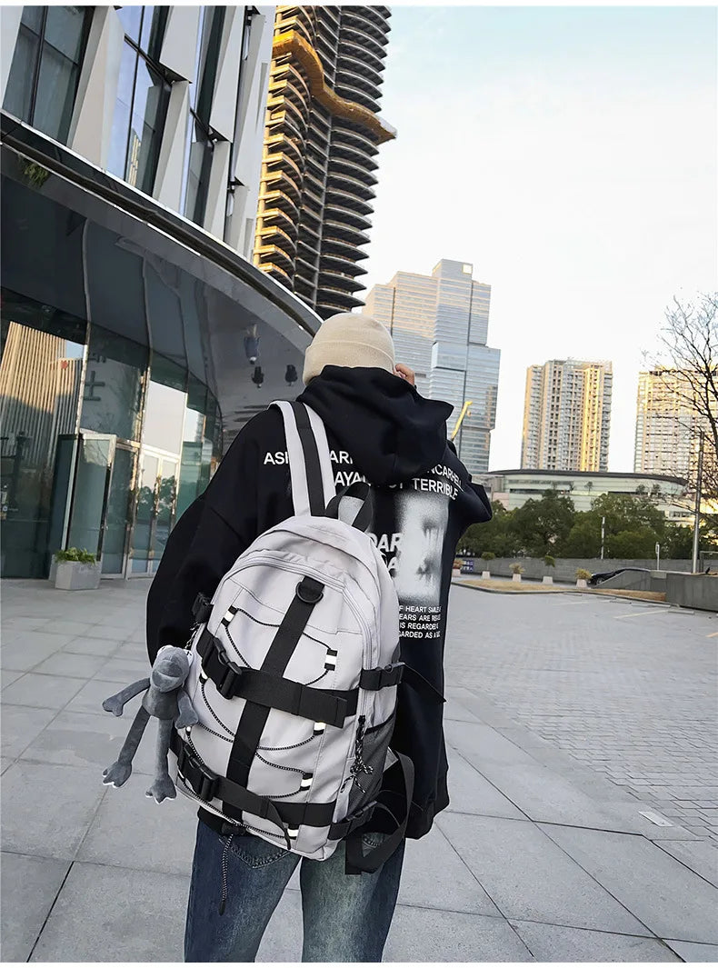 Mochila bolso de skate hombres mujeres moda fresco raya reflectante mochila estudiante mochila personalizada de gran capacidad