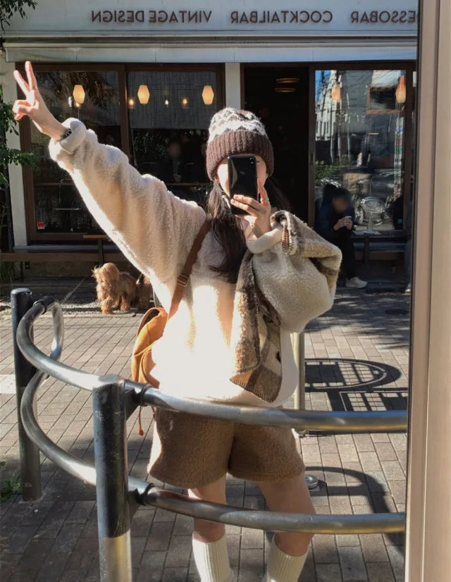 Suda de Terciopelo de Cordero para Mujer, Estilo Hoado y Casual, Cuello Alto, Abrigo Cálido de Manga Larga, Versión Cor... YUNO STUDIOS